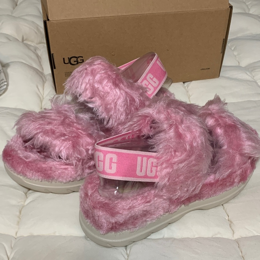 UGG Pink Fluffy Sandals